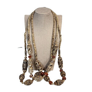 Vintage 3pc Lot Native Hand Carved & Carnelian Beaded Necklaces (#34)